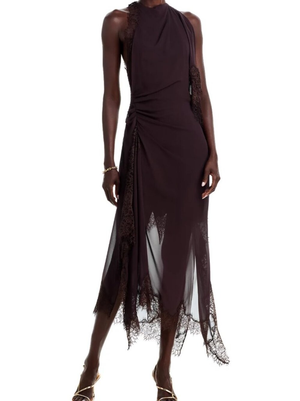 A.L.C. Renata Silk Lace Trim Midi Dress